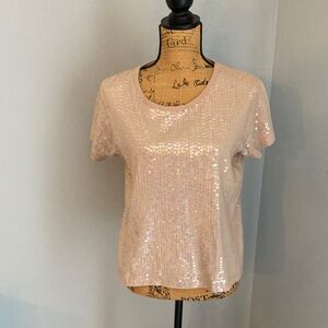 Newport News Light Tan Sequin Top - Women Size M ~EUC